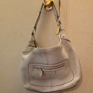 Coach Cream Pebbled Leather Hobo with Front Zip Pocket